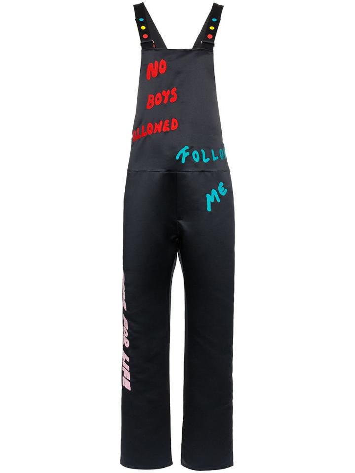 Mira Mikati No Boys Allowed Embroidered Wool-blend Dungarees - Blue