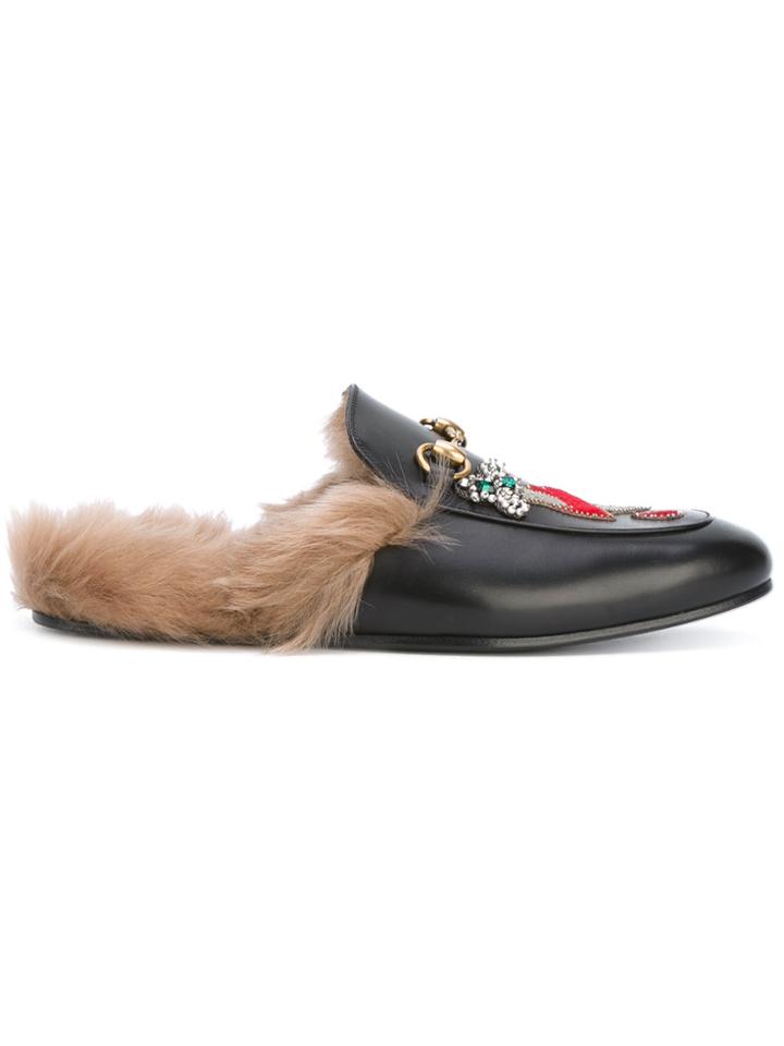 Gucci Appliqué Princetown Slippers - Black