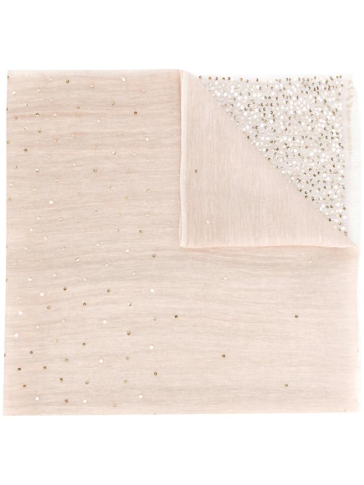 Hemisphere Sequins Trim Scarf, Women's, Nude/neutrals, Linen/flax/wool