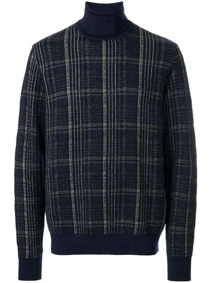 Jeckerson Check Knitted Roll-neck Sweater - Blue