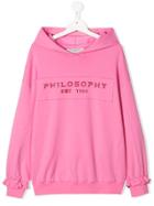 Philosophy Di Lorenzo Serafini Kids Teen Rhinestone Logo Hoodie - Pink