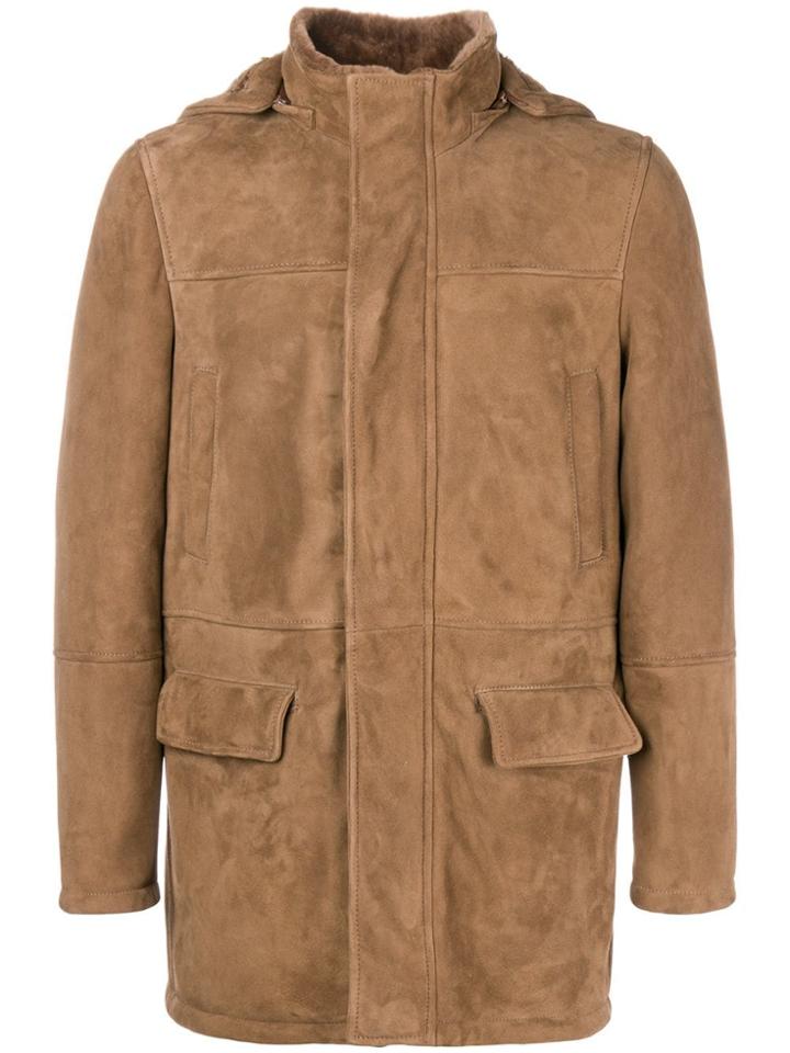Eleventy Hooded Suede Coat - Brown