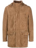 Eleventy Hooded Suede Coat - Brown