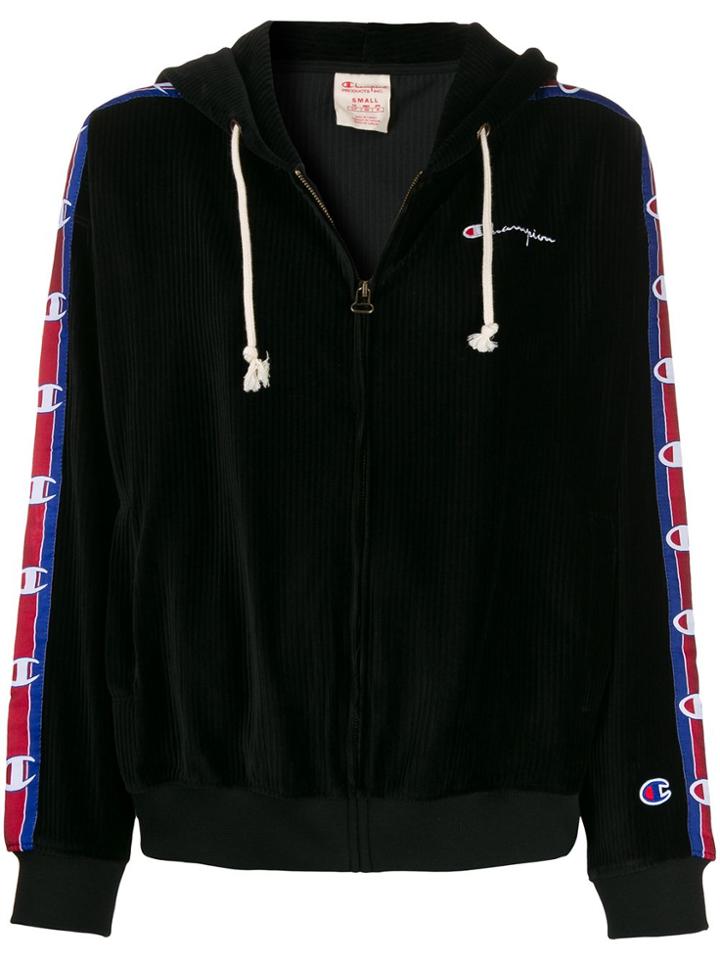 Champion Corduroy Logo-tape Hoodie - Black