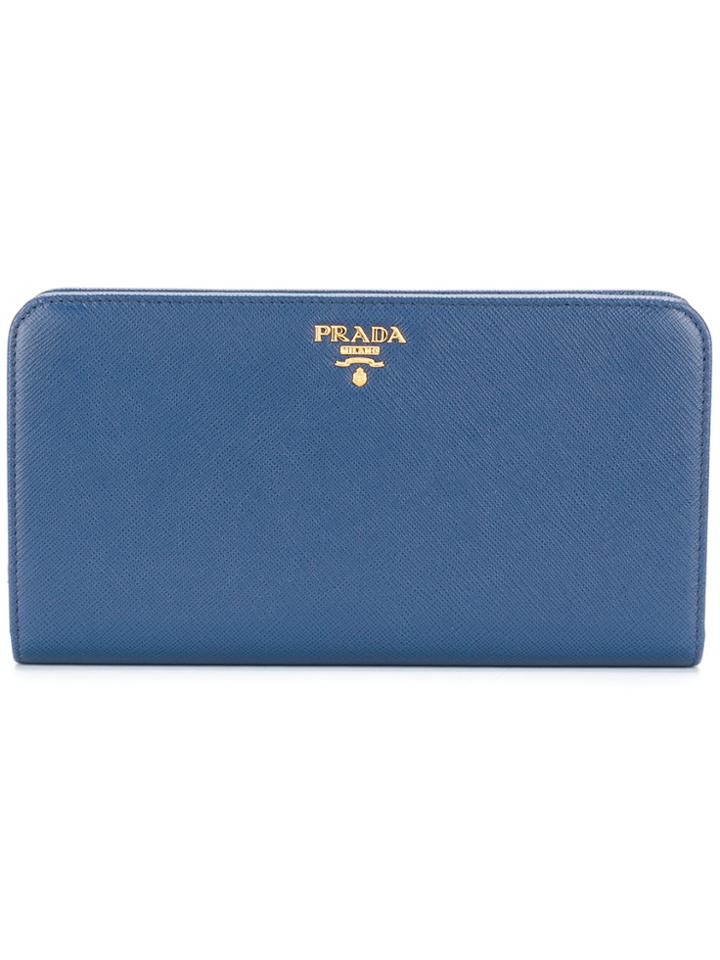 Prada Classic Logo Monogram Wallet - Blue
