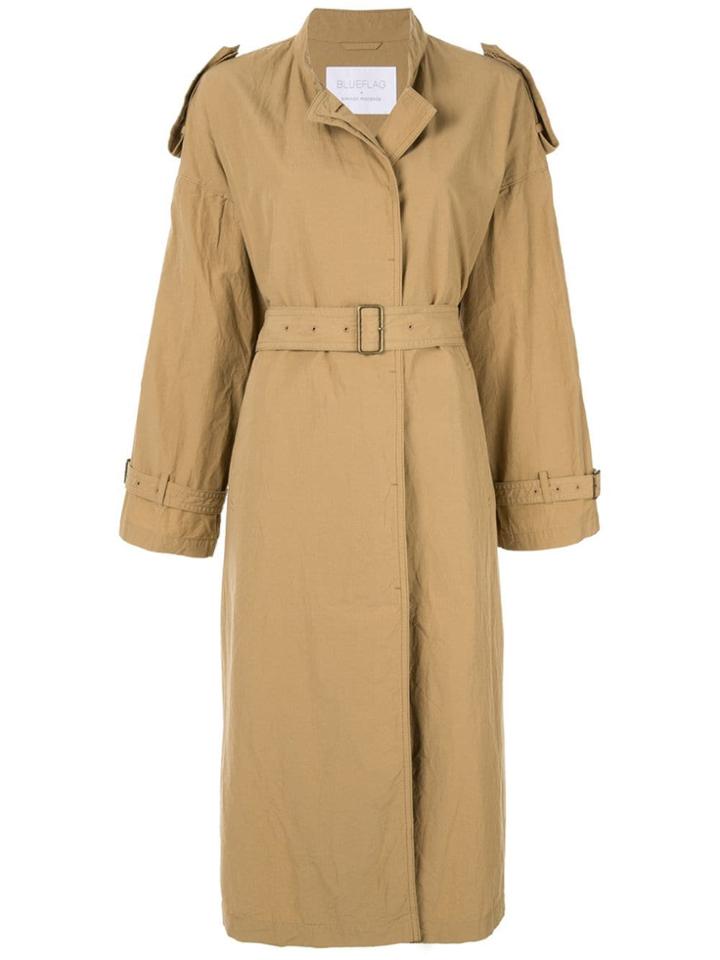 Blueflag + Kiminori Morishita Stand Coller Belted Coat - Brown