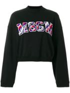 Msgm Front Logo Cropped Sweatshirt - Black