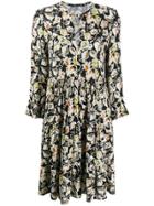 Luisa Cerano Floral Ruched Midi Dress - Black