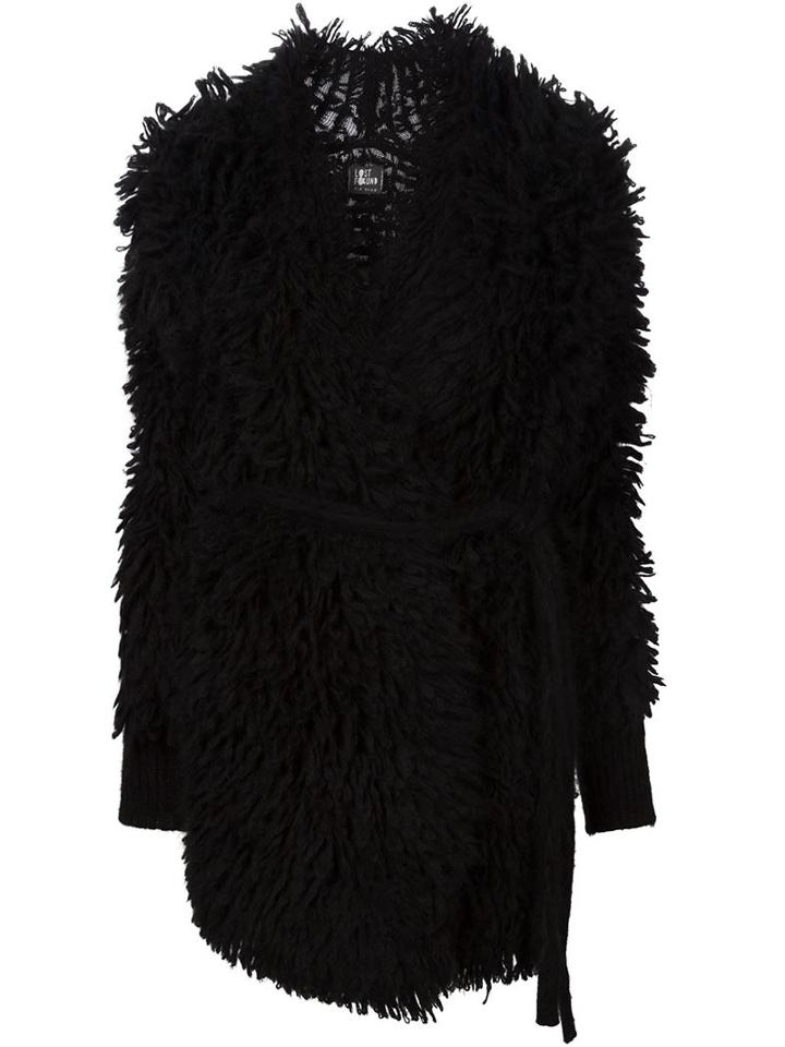 Lost & Found Ria Dunn Belted Textured Cardi-coat, Women's, Size: Medium, Black, Cotton/polyamide/polyester/wool