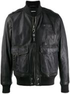 Diesel Aged Leather Aviator Jacket - Black