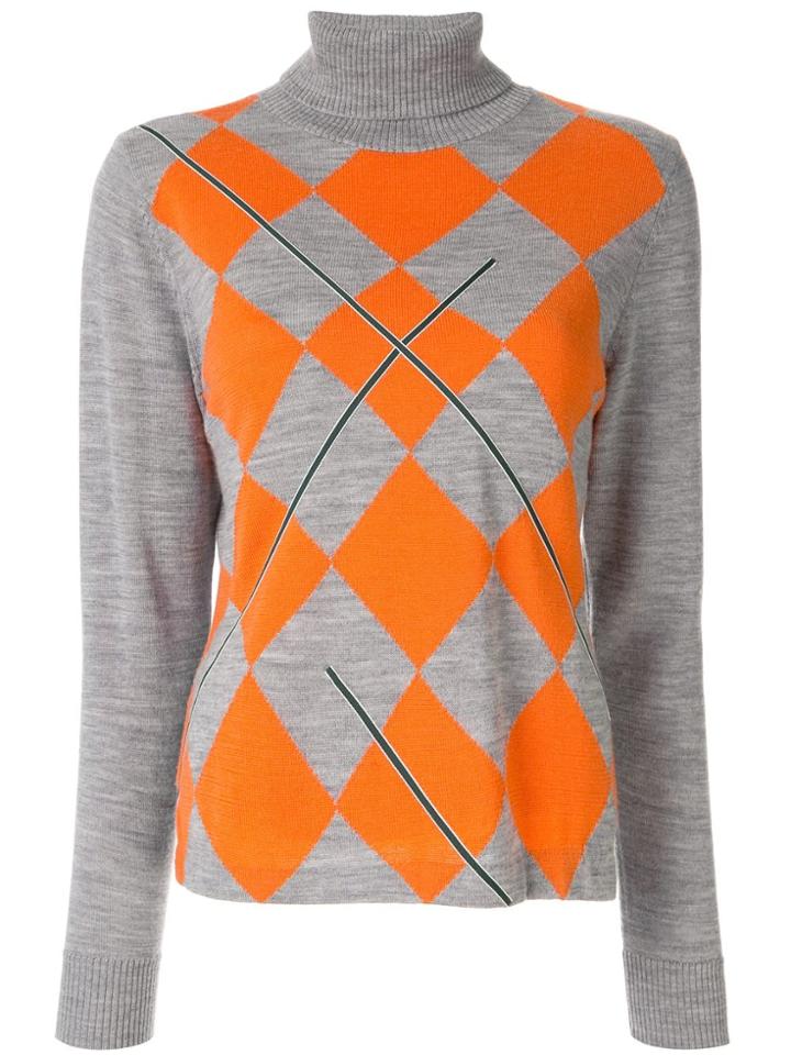 Onefifteen Embroidered Argyle Roll Neck Jumper - Green