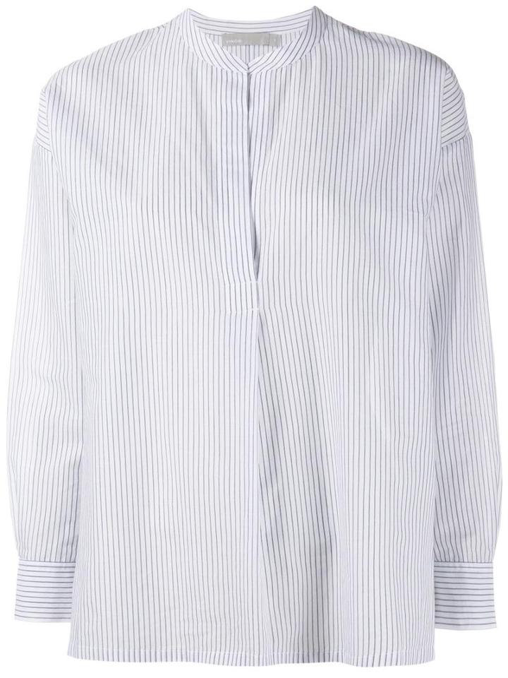 Vince Striped Split Neck Blouse, Women's, Size: Xs, Blue, Cotton