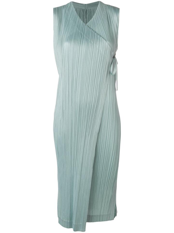 Pleats Please By Issey Miyake Pleated Wrap Dress - Green