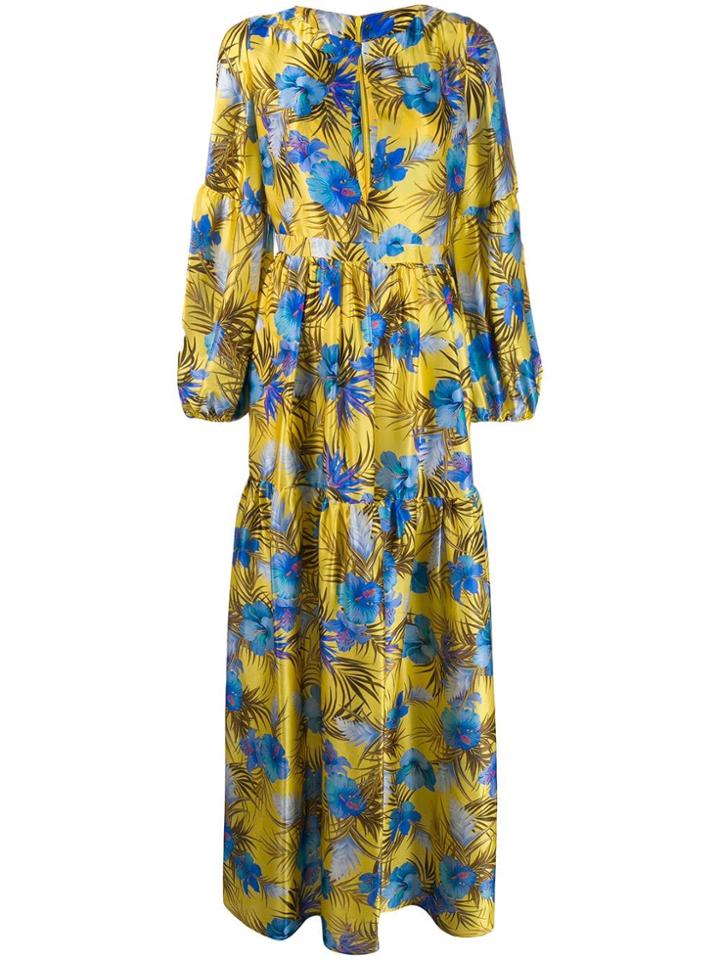 Black Coral Tropical Printed Maxi Dress - Blue