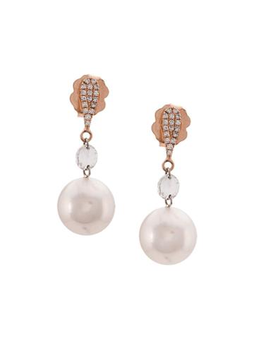 Baggins 18kt Rose Gold White Pearl And Rosecut Diamond Drop Earrings