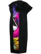 Maison Margiela Frilled Printed Panel Unfinished Dress - Black