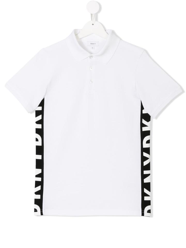 Dkny Kids Logo Side Stripe Polo Shirt - White