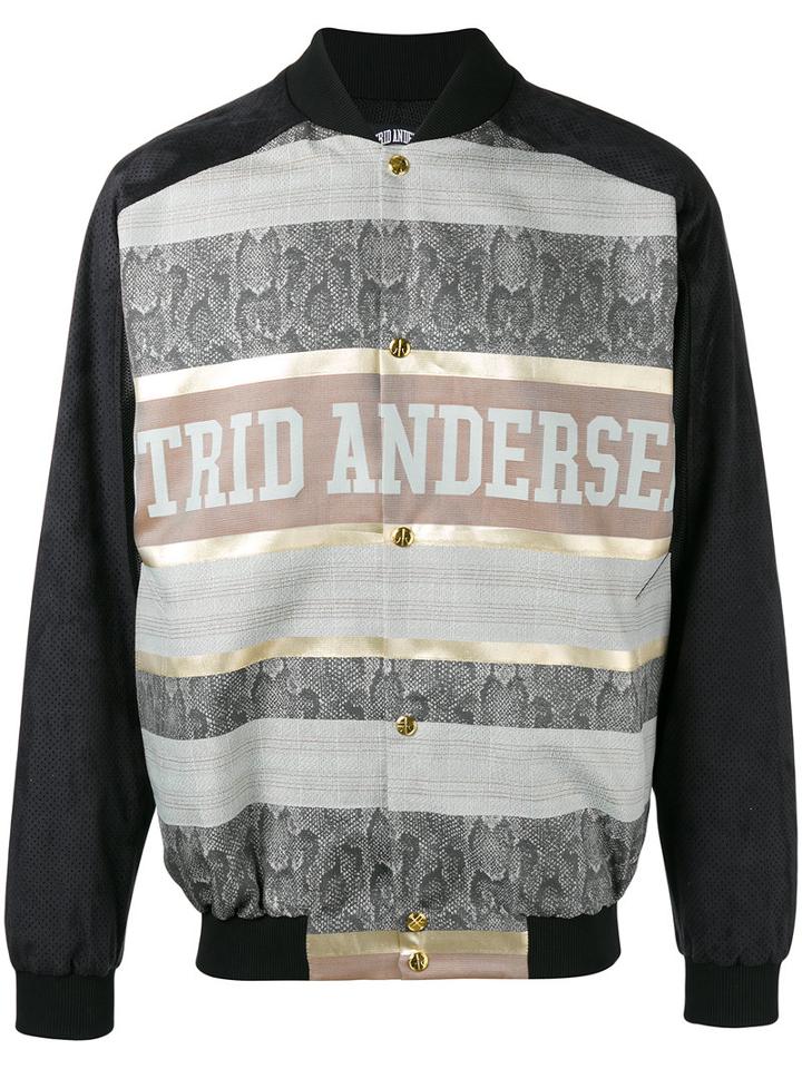 Astrid Andersen Printed Panel Bomber Jacket, Men's, Size: Xl, Black, Polyester/silk