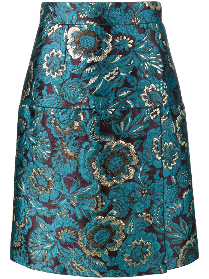 Dolce & Gabbana Brocade And Floral Print Skirt - Blue