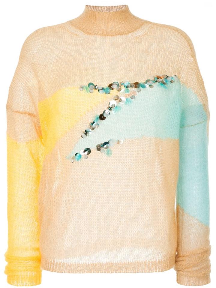 Delpozo Sequin Appliqué Sweater - Brown
