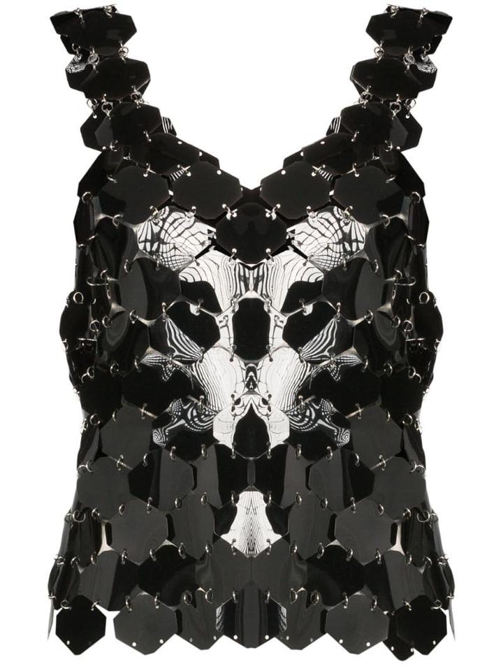 Paco Rabanne Chain Mail Sequin Top - Black