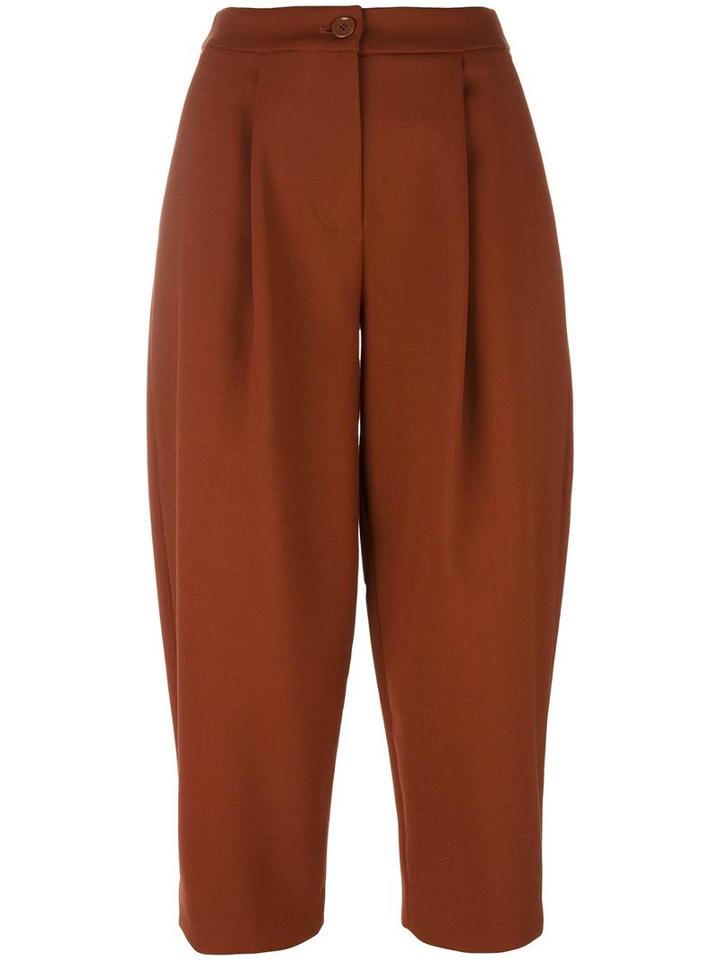 Erika Cavallini Cropped Trousers, Women's, Size: 44, Brown, Polyester/virgin Wool/spandex/elastane/acetate