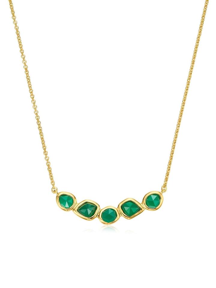Monica Vinader Gp Siren Mini Nugget Cluster Green Onyx Necklace - Gold