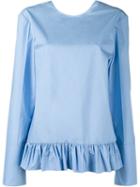 Marni Long Sleeve Ruffle Shirt, Women's, Size: 42, Blue, Cotton