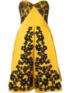 Oscar De La Renta Lace Embroidered Strapless Dress, Women's, Size: 14, Yellow/orange, Silk/polyester
