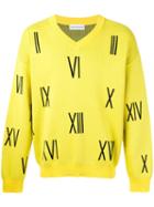 Gosha Rubchinskiy - Numbers V-neck Sweater - Men - Cotton - L, Yellow/orange, Cotton