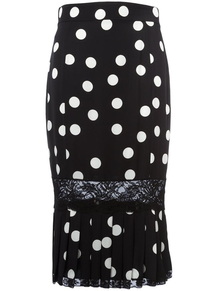 Dolce & Gabbana Polka-dot Pleated Pencil Skirt, Women's, Size: 40, Black, Silk/cotton/polyamide/spandex/elastane