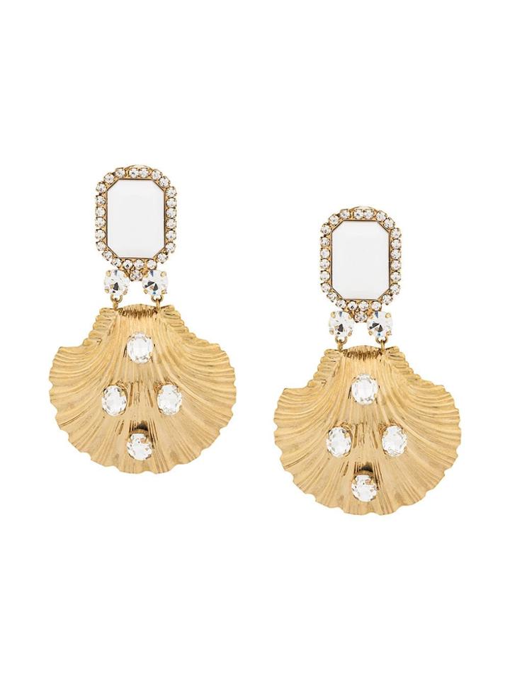 Alessandra Rich Crystal Embellished Seashell Earrings - Gold