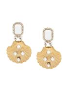 Alessandra Rich Crystal Embellished Seashell Earrings - Gold