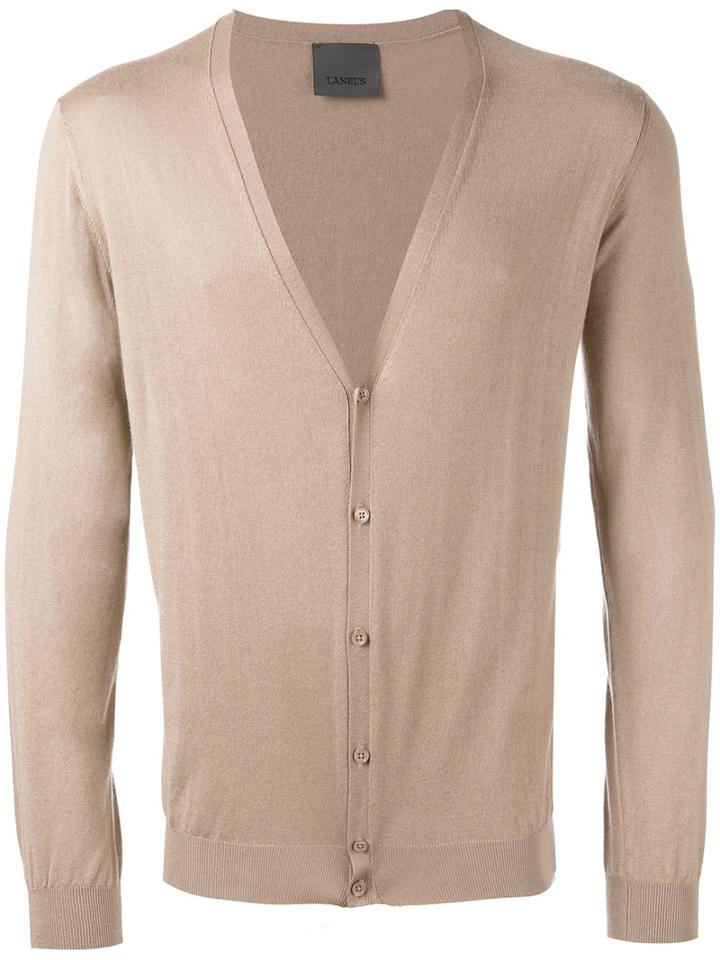 Laneus V-neck Cardigan, Men's, Size: 50, Brown, Silk/cashmere