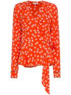 Ganni Floral Ruffle Wrap Over Top - Red