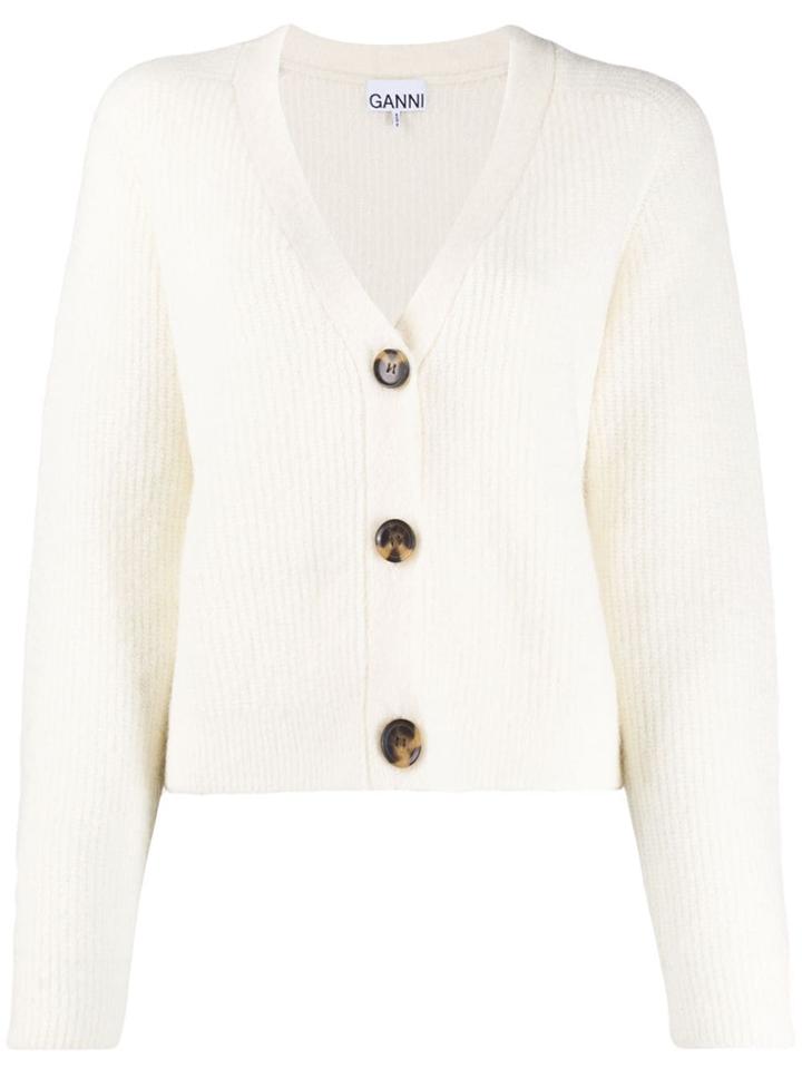 Ganni Button-front Cropped Cardigan - White