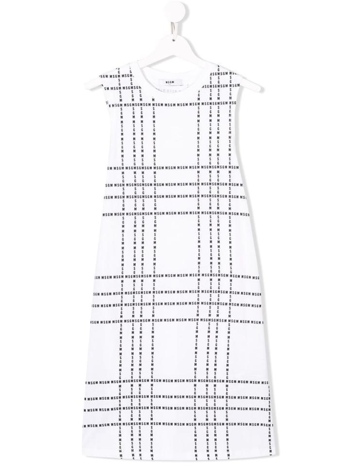 Msgm Kids Teen Logo Plaid Dress - White