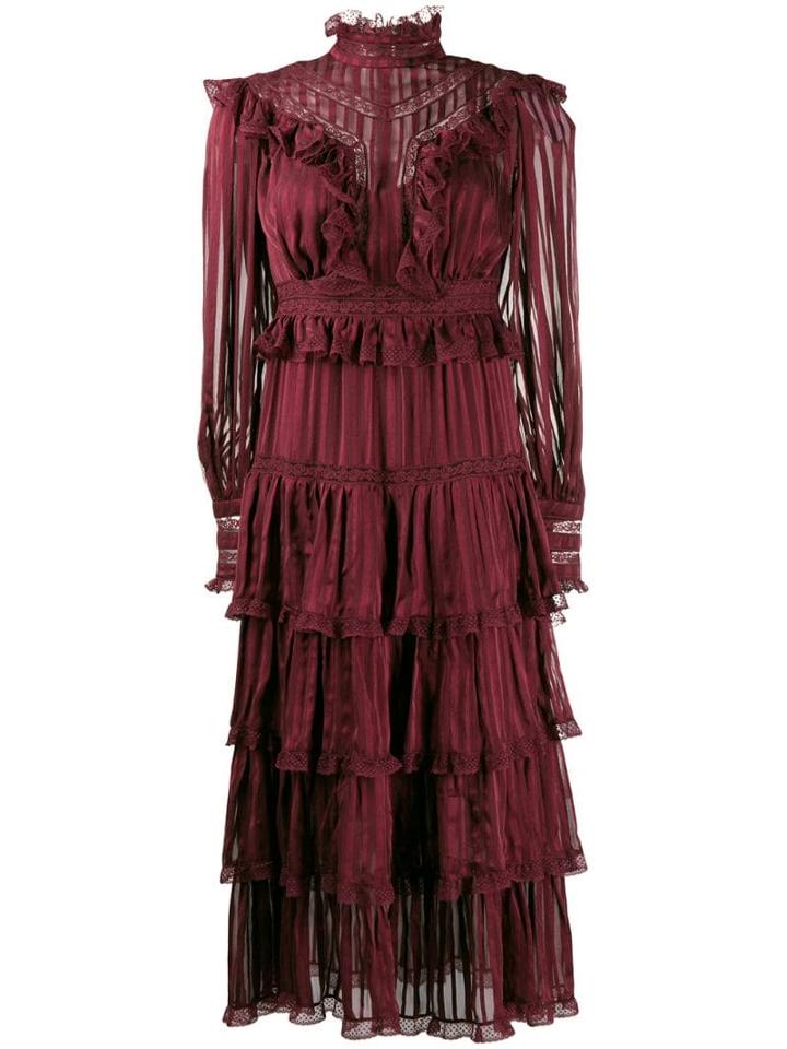 Zimmermann Striped Ruffle Midi Dress - Red