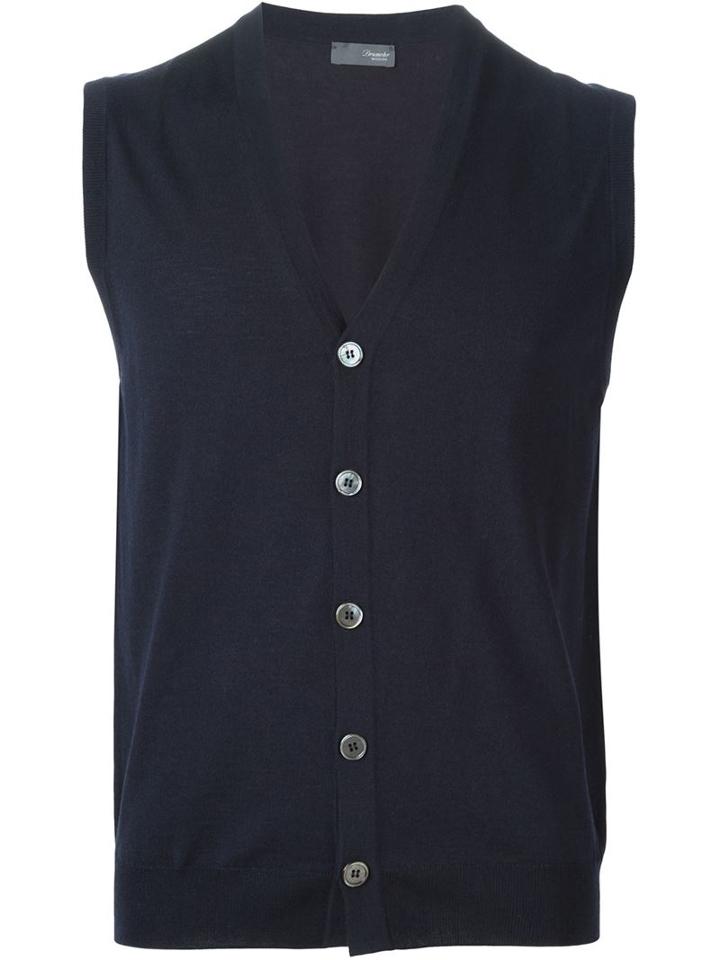 Drumohr Buttoned Knit Vest, Men's, Size: 54, Blue, Merino