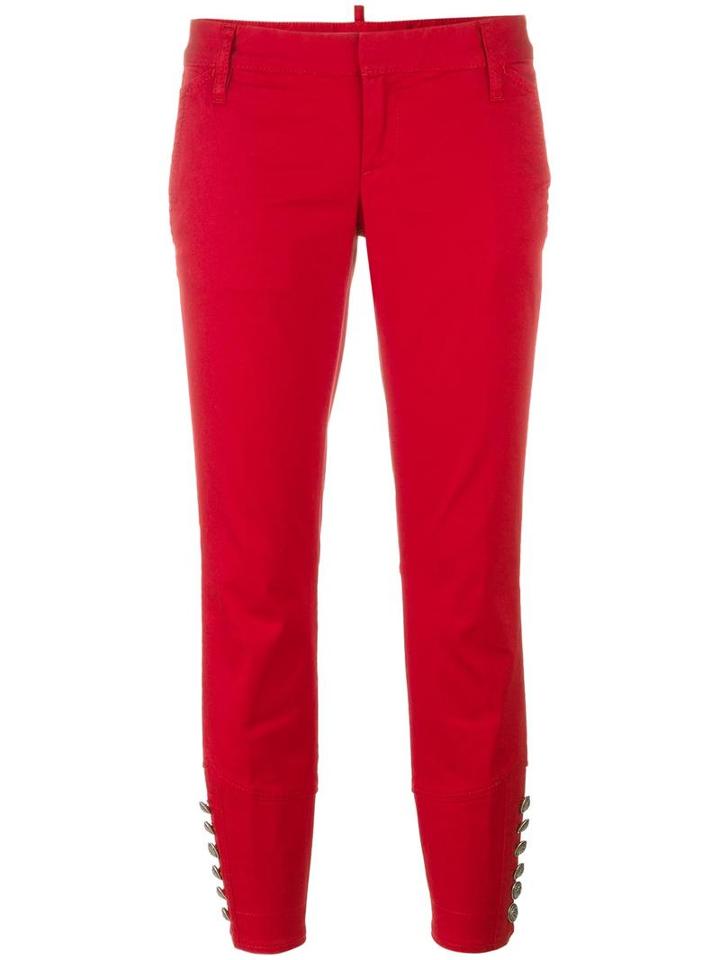 Dsquared2 Livery Tenent Cropped Trousers, Women's, Size: 38, Red, Cotton/spandex/elastane/polyester