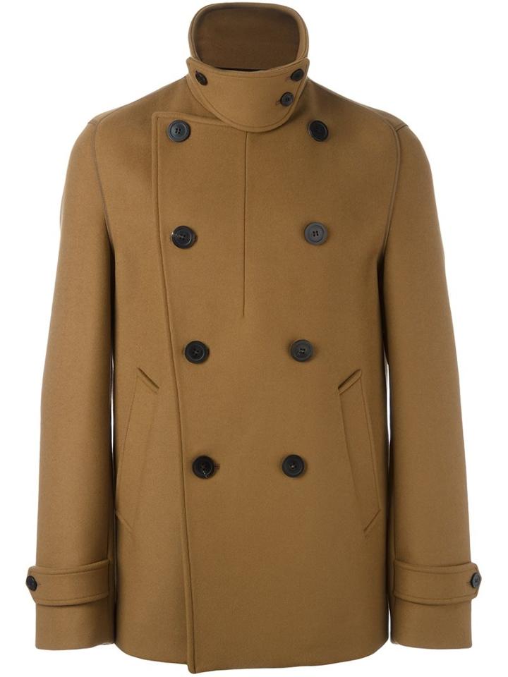 Wooyoungmi Double Breasted Coat, Men's, Size: 50, Brown, Nylon/polyester/polyurethane/wool