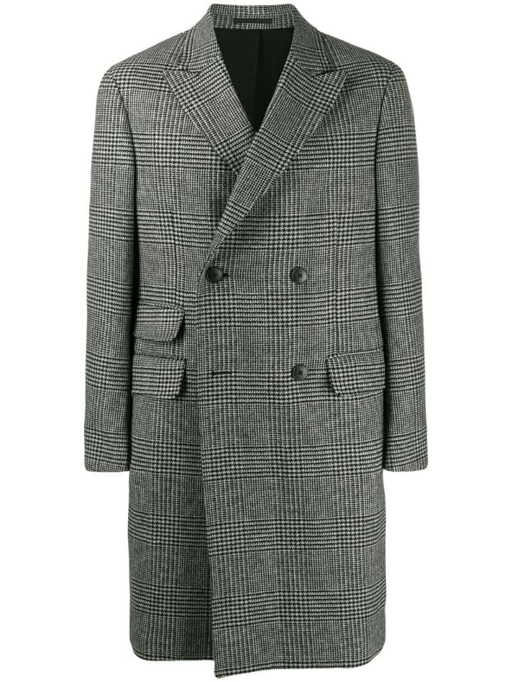 Z Zegna Checked Double-breasted Coat - Black