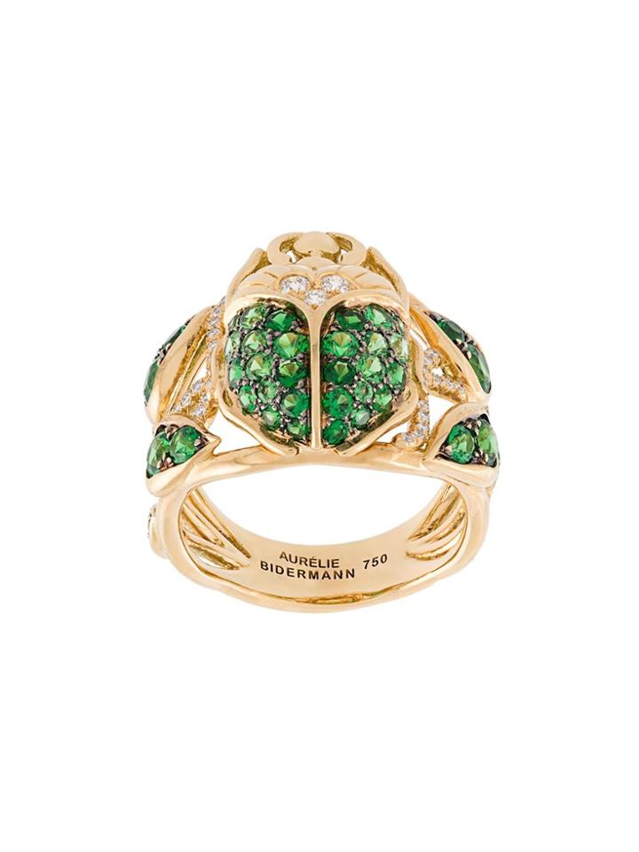 Aurelie Bidermann 'scarab' Tsavorite And Diamond Ring - Metallic