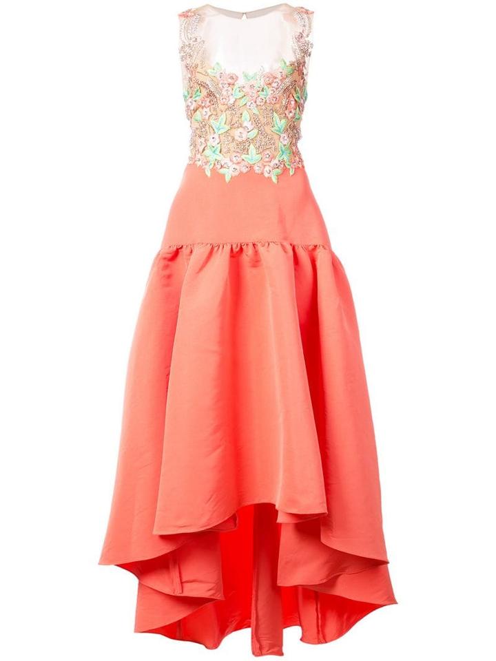 Marchesa Notte Embroidered Faille High-low Dress - Pink