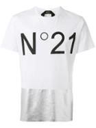 No21 Metallic Panel Logo T-shirt, Men's, Size: Large, White, Cotton