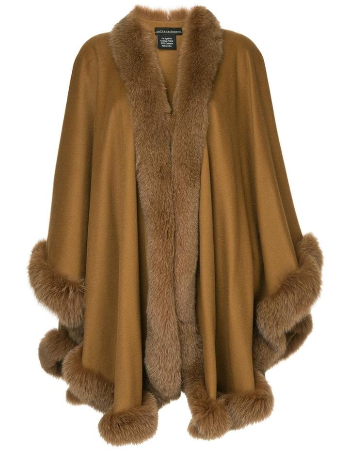 Sofia Cashmere Fur Trimmed Cape - Brown