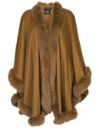 Sofia Cashmere Fur Trimmed Cape - Brown