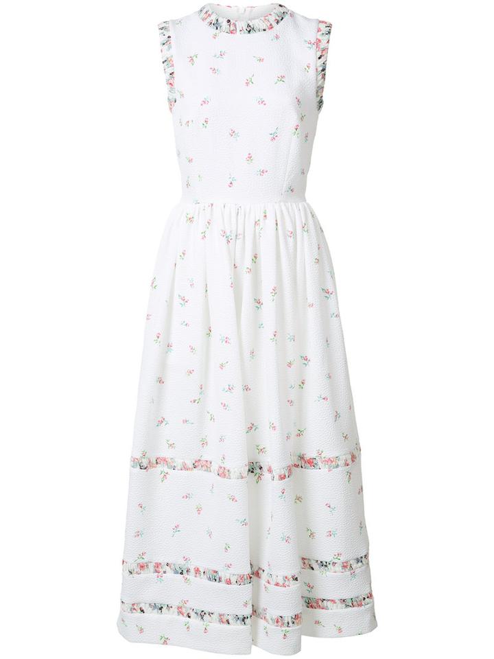 Emilia Wickstead Floral Print Flared Dress, Women's, Size: 4, White, Polyester/spandex/elastane