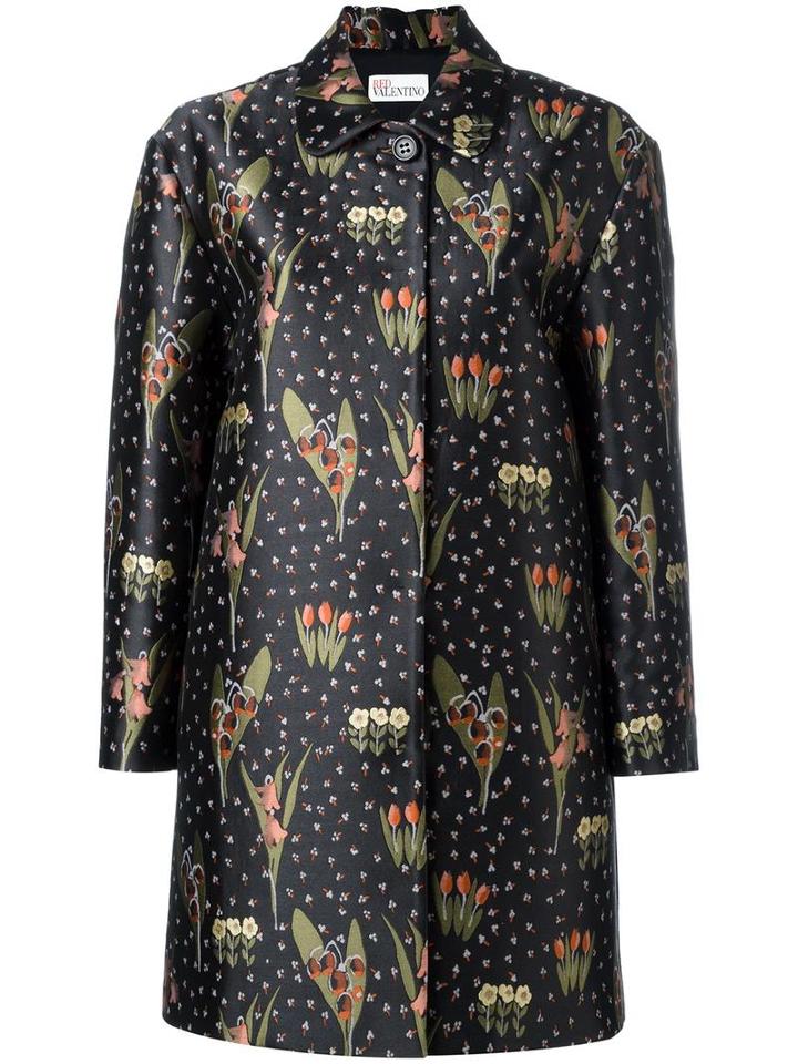 Red Valentino Floral Jacquard Midi Coat, Women's, Size: 38, Black, Polyester/acetate