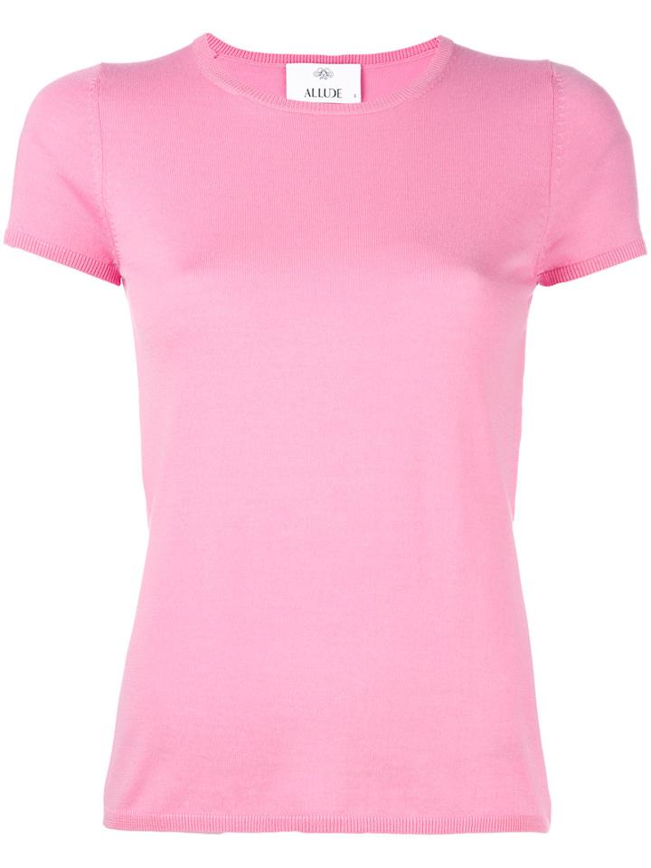 Allude Short Sleeve Fitted Knit Top, Women's, Size: Medium, Pink/purple, Virgin Wool